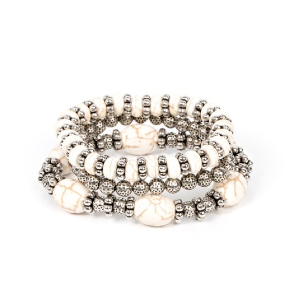 Take by SANDSTORM - White Stretchy Stone Bracelets Set - Picture 2 of 2